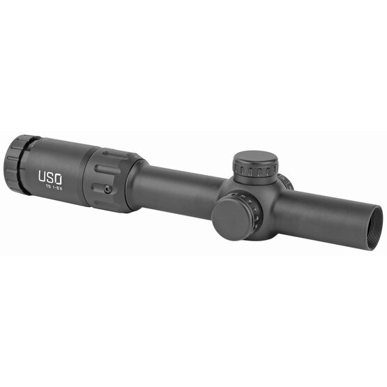 US Optics 1-6x24mm TS-6X FFP Riflescope with Illuminated JNG MIL Reticle has a black finish